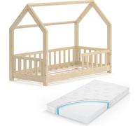 Vitalispa lit cabane Wiki, 80x160 cm avec matelas, Naturel bois