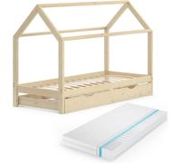Vitalispa lit cabane Wiki, 90x200 cm avec lit d'appoint et matelas, Naturel bois