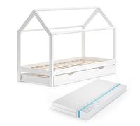 VitaliSpa lit cabane Wiki, Blanc, 90x200 cm avec lit d'appoint et Matelas