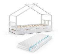 VitaliSpa Lit de Maison Design, Blanc, 90x200 cm avec lit d'appoint et Matelas, avec barrière de sécurité et sommier à Lattes pour Un Sommeil en Toute sécurité