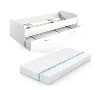 VitaliSpa Lit d'enfant Enzo, Blanc, 90x200 cm avec Matelas, Extensible des Deux côtés comme lit d’appoint pour Adolescent