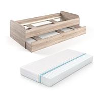 VitaliSpa Lit d'enfant Enzo, Sonoma, 90x200 cm avec Matelas, Extensible des Deux côtés comme lit d’appoint pour Adolescent