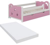 Vitalispa Lit d'enfant Jessica, 70x140 cm avec tiroir, avec matelas, rose/blanc