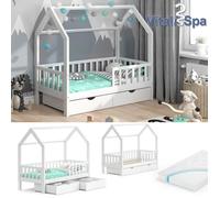 VitaliSpa lit cabane Wiki, Blanc, 80x160 cm avec tiroirs et Matelas