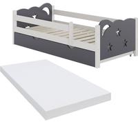 Vitalispa Lit pour enfant Jessica, 80x160 cm avec tiroir et matelas, blanc/gris