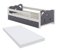 Vitalispa Lit pour enfant Jessica, blanc/gris, 80x160 cm avec tiroir et matelas blanc/gris G