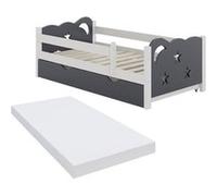 Vitalispa Lit pour enfant Jessica, Gris, 70x140 cm avec tiroir et matelas Gris