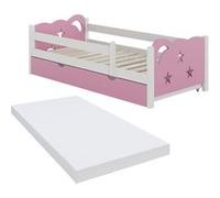 Vitalispa Lit pour enfant Jessica, rose/blanc, 80x160 cm avec tiroir et matelas rose/blanc
