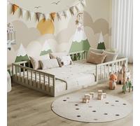 VitaliSpa Lit pour Enfant Minno, Grège, 205x125cm sans Matelas, avec barrière de sécurité et Hauteur d'entrée réduite