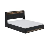 VitaliSpa Lit rembourré Christin, Anthracite/chêne, 160x200 avec LED, Connexion USB, Matelas