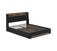 VitaliSpa Lit rembourré Christin, Anthracite/chêne, 160x200 avec LED et Port USB