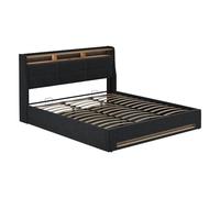 VitaliSpa Lit rembourré Christin, Anthracite/chêne, 180x200 avec LED et Port USB