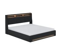 VitaliSpa Lit rembourré Christin, Anthracite/chêne, 180x200 avec LED, Port USB et Matelas