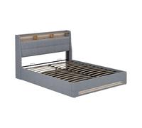 VitaliSpa Lit rembourré Christin, Gris/chêne, 160x200 avec LED et Port USB