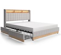 VitaliSpa Lit rembourré Nura, Gris, 160x200 cm avec Matelas