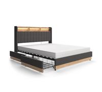 VitaliSpa Lit rembourré Nura, Anthracite, 160x200 cm avec Matelas