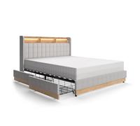 VitaliSpa Lit rembourré Nura, Gris, 160x200 cm avec 4 tiroirs, avec Port de Charge USB, éclairage LED et télécommande