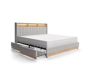 VitaliSpa Lit rembourré Nura, Gris, 180x200 cm | avec 4 tiroirs, avec port de charge USB, éclairage LED et télécommande