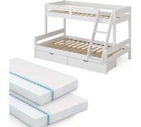 VitaliSpa lit superposé Everest, Blanc, 120x200 / 80x200 cm avec 2 Matelas et 2 tiroirs