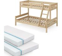 Vitalispa lit superposé Everest, 120x200 / 80x200 cm avec 2 matelas, Naturel bois