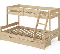 Vitalispa lit superposé Everest, Naturel bois, 120x200 / 80x200 cm avec tiroirs