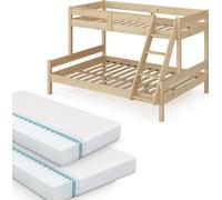 VitaliSpa lit superposé Everest, Naturel Bois, 140x200 / 90x200 cm avec 2 Matelas