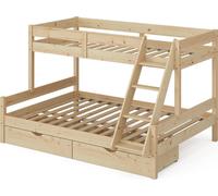 Vitalispa lit superposé Everest, Naturel bois, 140x200 / 90x200 cm avec tiroirs