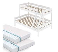 VitaliSpa Lit superposé Everest, Blanc, 120x200 / 80x200 cm avec 2 Matelas, avec escalier intégré et système de sommier à Lattes Stable