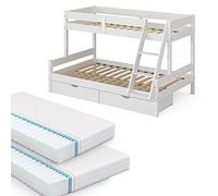 VitaliSpa lit superposé Everest, Blanc, 120x200 / 80x200 cm avec 2 Matelas et 2 tiroirs