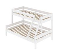 VitaliSpa Lit superposé Everest, Blanc, 140x200 / 90x200 cm, avec escalier intégré et système de sommier à Lattes Stable