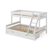 VitaliSpa lit superposé Everest, Blanc, 140x200 / 90x200 cm avec tiroirs