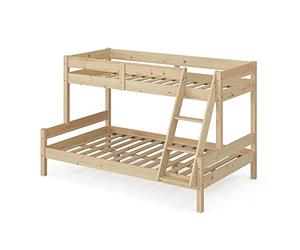 VitaliSpa Lit superposé Everest, Naturel Bois, 120x200 / 80x200 cm, avec escalier intégré et système de sommier à Lattes Stable