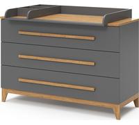 Commode À Langer 133x98cm Xl Avec 3 Tiroirs, Gris Gris
