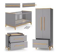 VitaliSpa Set de Chambre d'enfant Malia, Gris/chêne, Lot de 4