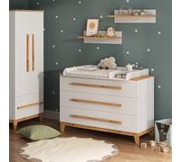 VitaliSpa Table à Langer Malia, Blanc/Artisan, 133.2x98cm avec 3 tiroirs, avec Plan à Langer Amovible pour Une Utilisation comme Commode