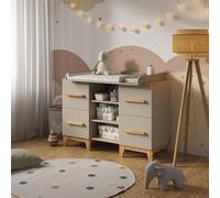 VitaliSpa Table à Langer Malia, Cachemire/Artisan, 133x98cm XL avec 4 tiroirs, avec Plan à Langer Amovible pour Une Utilisation comme Commode