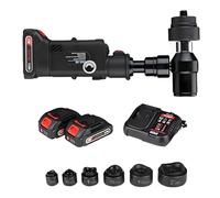 VitalisWorks Kit de poinçonnage hydraulique avec 6 Matrices, Outil de poinçonnage sans Fil 21 V 2,5 Ah, Course de 22 mm pour métal et Panneaux électriques (AutomaticOilReturn)