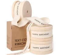 Vitalizart Happy Birthday Ruban de Coton 1,6 cm, Naturel Fait main Frangé 13,7 m (3 Rouleaux x 4,57 m) pour Emballage de Cadeaux, Artisanat, Bouquets de Fleurs, Décoration