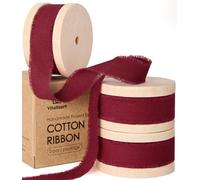 Vitalizart Ruban de Coton 1,6 cm x 19,2 m (3 Rouleaux*6,4 m) Bordeaux, Franges Faites Main Rubans en Tissu pour Invitations de Mariage Bouquets de Mariée Vacances Décoration Emballage Cadeau