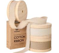 Vitalizart Ruban de Coton 1,6 cm x 19,2 m (3 Rouleaux*6,4 m) Crème & Beige, Franges Faites Main Rubans en Tissu pour Invitations de Mariage Bouquets de Mariée Vacances Décoration Emballage Cadeau