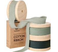 Vitalizart Ruban de Coton 1,6 cm x 19,2 m (3 Rouleaux*6,4 m) Série Verte, Franges Faites Main Rubans en Tissu pour Invitations de Mariage Bouquets de Mariée Vacances Décoration Emballage Cadeau