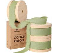 Vitalizart Ruban de Coton 1,6 cm x 19,2 m (3 Rouleaux*6,4 m) Vert Sauge, Franges Faites Main Rubans en Tissu pour Invitations de Mariage Bouquets de Mariée Vacances Décoration Emballage Cadeau
