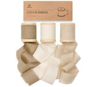 Vitalizart Ruban de Coton 3,8 cm x 13,7 m Kaki & Crème & Nude, Rubans à Franges Faits à la Main pour l'Emballage de Cadeaux, les Invitations de Mariage, les Bouquets, les Décorations de Noël