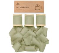 Vitalizart Ruban de Coton 3,8 cm x 13,7 m Vert Eucalyptus, Rubans à Franges Faits à la Main pour l'Emballage de Cadeaux, les Bouquets, les Invitations de Mariage, les Décorations de Noël