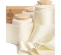 Vitalizart Ruban de Mousseline Soyeux Blanc Crème 3,8 cm x 13,7 m, Rubans Effilochés en Tissu à Franges Faits à la Main pour l'Emballage de Cadeaux, les Décorations Festives, les Bouquets de Mariées