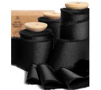 Vitalizart Ruban de Mousseline Soyeux Noir 3,8 cm x 13,7 m, Rubans Effilochés en Tissu à Franges Faits à la Main pour l'Emballage de Cadeaux, les Décorations Festives, les Bouquets de Mariées