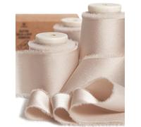 Vitalizart Ruban de Mousseline Soyeux Nude 3,8 cm x 13,7 m, Rubans Effilochés en Tissu à Franges Faits à la Main pour l'Emballage de Cadeaux, les Décorations Festives, les Bouquets de Mariées
