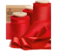 Vitalizart Ruban de Mousseline Soyeux Rouge 3,8 cm x 13,7 m, Rubans Effilochés en Tissu à Franges Faits à la Main pour l'Emballage de Cadeaux, les Décorations Festives, les Bouquets de Mariées