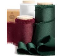 Vitalizart Ruban de Mousseline Soyeux Vert & Blanc & Bordeaux 3,8 cm x 13,7 m, Rubans en Tissu à Franges Faits à la Main pour l'Emballage de Cadeaux, les Décorations Festives, les Bouquets de Mariées