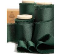 Vitalizart Ruban de Mousseline Soyeux Vert Foncé 3,8 cm x 13,7 m, Rubans Effilochés en Tissu à Franges Faits à la Main pour l'Emballage de Cadeaux, les Décorations Festives, les Bouquets de Mariées